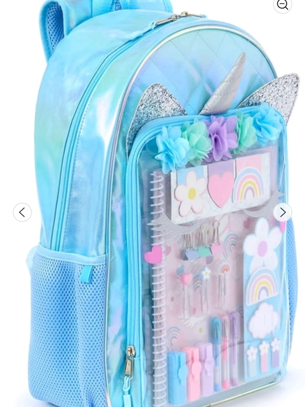 Kids Unicorn Blue Glitter Backpack with Stationery Set